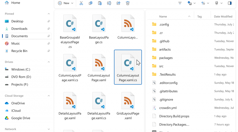 Files app dual-pane interface