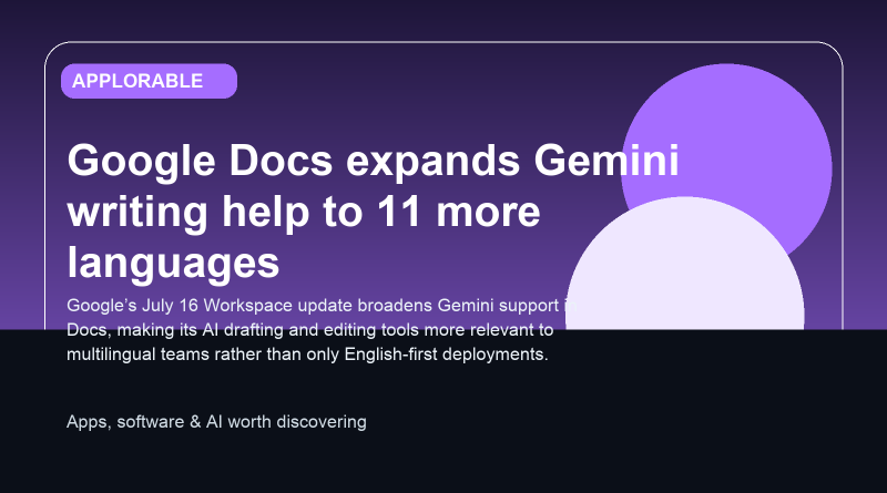Editorial illustration for Gemini in Google Docs language expansion